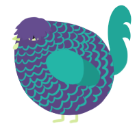A overcast and turquoise chicken with a lace pattern