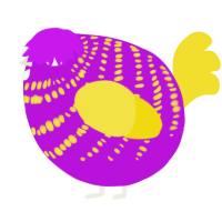 A amethyst and yellow chicken with a bar pattern