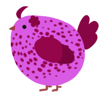 A orchid and maroon chicken with a speckle pattern