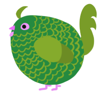 A viridian and chartreuse chicken with a lace pattern
