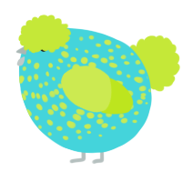 A aqua and lime chicken with a speckle pattern