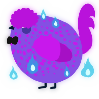A blurple and amethyst chicken with a speckle pattern