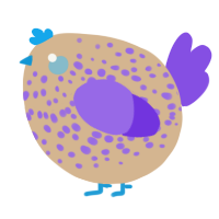 A beige and blurple chicken with a speckle pattern