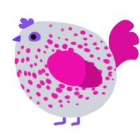 A mist and fuchsia chicken with a speckle pattern