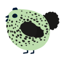 A gluppy and sable chicken with a speckle pattern