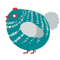 A teal and silver chicken with a bar pattern