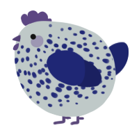 A silver and navy chicken with a speckle pattern