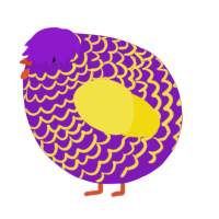 A violet and yellow chicken with a lace pattern