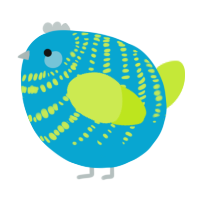 A cerulean and lime chicken with a bar pattern