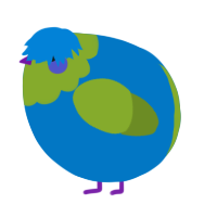 A sapphire and chartreuse chicken with a head pattern