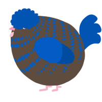 A bark and ultramarine chicken with a bar pattern