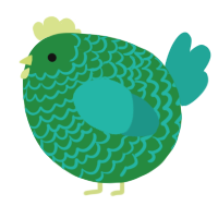 A viridian and turquoise chicken with a lace pattern