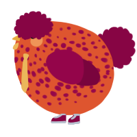A vermilion and maroon chicken with a speckle pattern