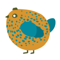 A orange and sea chicken with a speckle pattern