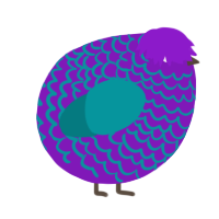 A violet and teal chicken with a lace pattern