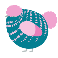 A sea and pink chicken with a bar pattern
