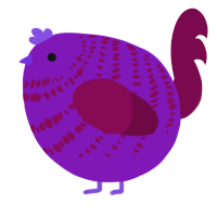 A violet and wine chicken with a bar pattern