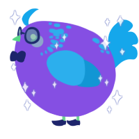 A blurple and sky chicken with a neck-speckle pattern