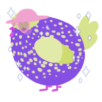 A blurple and lemon chicken with a speckle pattern