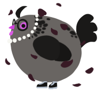A grey and sable chicken with a neck-speckle pattern