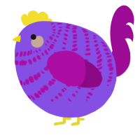 A blurple and plum chicken with a bar pattern