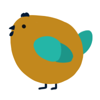 A ochre and turquoise chicken