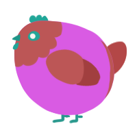 A orchid and red chicken with a head pattern