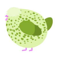 A apple and chartreuse chicken with a speckle pattern
