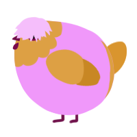 A lavender and orange chicken with a head pattern