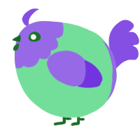 A spring and blurple chicken with a head pattern