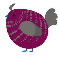 A wine and grey chicken with a bar pattern
