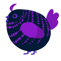 A tumblr and violet chicken with a bar pattern