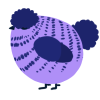 A lilac and navy chicken with a bar pattern