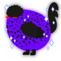 A blurple and sable chicken with a speckle pattern