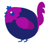 A navy and plum chicken with a head pattern