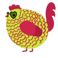 A lime and crimson chicken with a lace pattern
