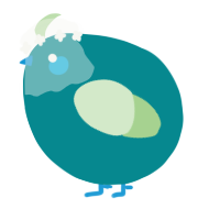 A teal and gluppy chicken