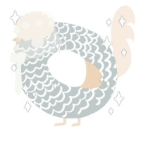 A silver and cream chicken with a lace pattern