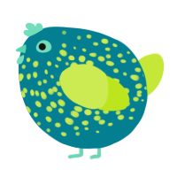 A sea and lime chicken with a speckle pattern
