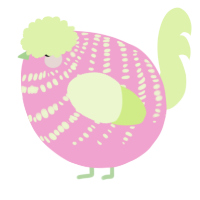 A pink and apple chicken with a bar pattern