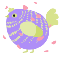 A lilac and lemon chicken with a bar pattern