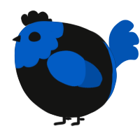 A black and ultramarine chicken with a head pattern