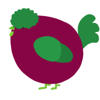 A maroon and viridian chicken