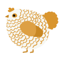 A white and orange chicken with a lace pattern