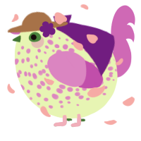 A apple and orchid chicken with a speckle pattern