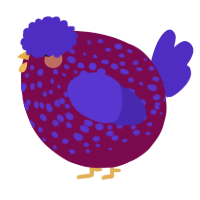 A wine and indigo chicken with a speckle pattern