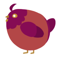 A red and wine chicken with a head pattern