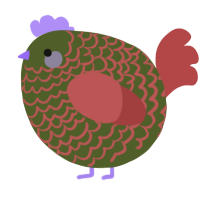 A olive and red chicken with a lace pattern