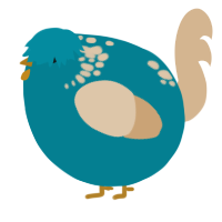 A sea and beige chicken with a neck-speckle pattern