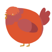 A vermilion and red chicken with a head pattern